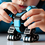 Close-up of a child's hands expertly transforming an intricate, futuristic robot toy. Focus on the satisfying 'click' of the pieces, with a subtle glow emphasizing the mechanical precision and spatial puzzle. The background is a soft, domestic blur, suggesting a playful yet challenging moment at home.
