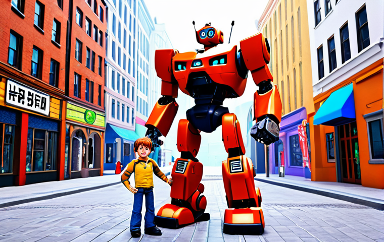 **

"Ryan and Kory Char standing proudly with Tobot X and Tobot Y in a vibrant city square, showcasing the classic Tobot design. A friendly, colorful scene with a sense of teamwork and adventure.  In the style of a children's animation cel."

**