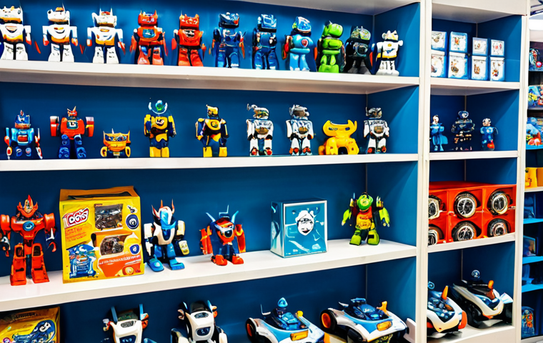 **

A vibrant toy store shelf overflowing with the newest Tobot models. Focus on the Tobot Titan 2.0, Tobot Stealth Dragon and Tobot Aqua Shield. Showcase bright packaging, dynamic poses of the robots, and happy children in the background looking excited. Add "juguetería", "robots transformables", "España", "niños felices" as keywords. safe for work, appropriate content, fully clothed, professional, perfect anatomy, natural proportions.

**