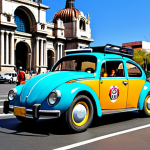 Tobot Inspired Car in Mexico City**

"A vibrant and colorful family-friendly scene in Mexico City featuring a Tobot-inspired car, reminiscent of a classic Volkswagen Beetle, driving past the Palacio de Bellas Artes, fully clothed driver waving, appropriate attire, safe for work, professional quality, perfect anatomy, natural proportions, bright sunny day, inspired by a children's cartoon."

**