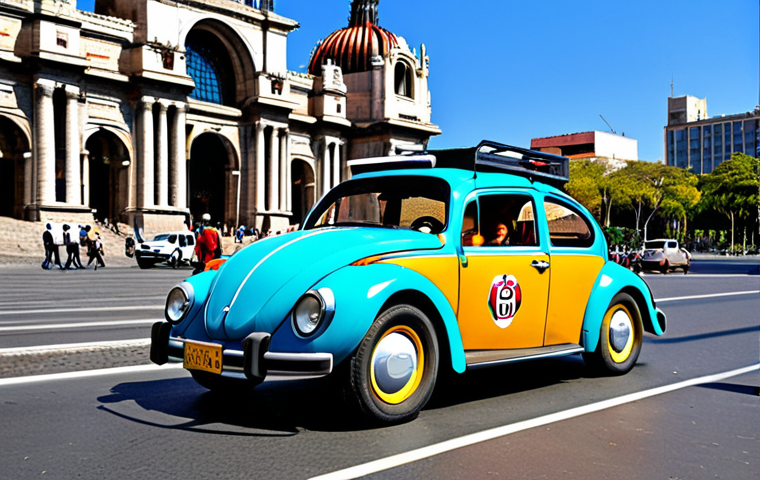 Tobot Inspired Car in Mexico City**

"A vibrant and colorful family-friendly scene in Mexico City featuring a Tobot-inspired car, reminiscent of a classic Volkswagen Beetle, driving past the Palacio de Bellas Artes, fully clothed driver waving, appropriate attire, safe for work, professional quality, perfect anatomy, natural proportions, bright sunny day, inspired by a children's cartoon."

**