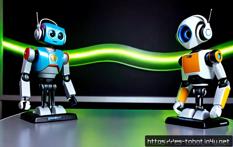 또봇 캐릭터별 목소리 비교 - Photorealistic recording studio scene, three distinct colorful toy-like transforming robot character...